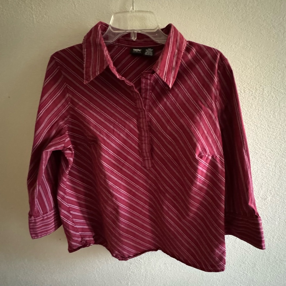 Y2K Mossimo Supply Co Women’s Red W/Pink Striped Collared Blouse Size 18W Plus